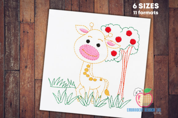 Happy Baby Giraffe in Jungle for Seasonal Embroidery