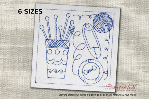 Sewing Buttons and Needles Redwork for Seasonal Embroidery
