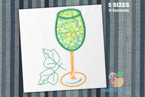 Wine Glass with Leaf Applique Embroidery Design Review